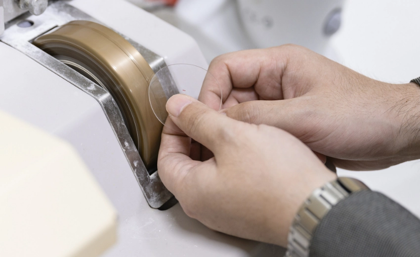 メガネレンズ加工作業の写真